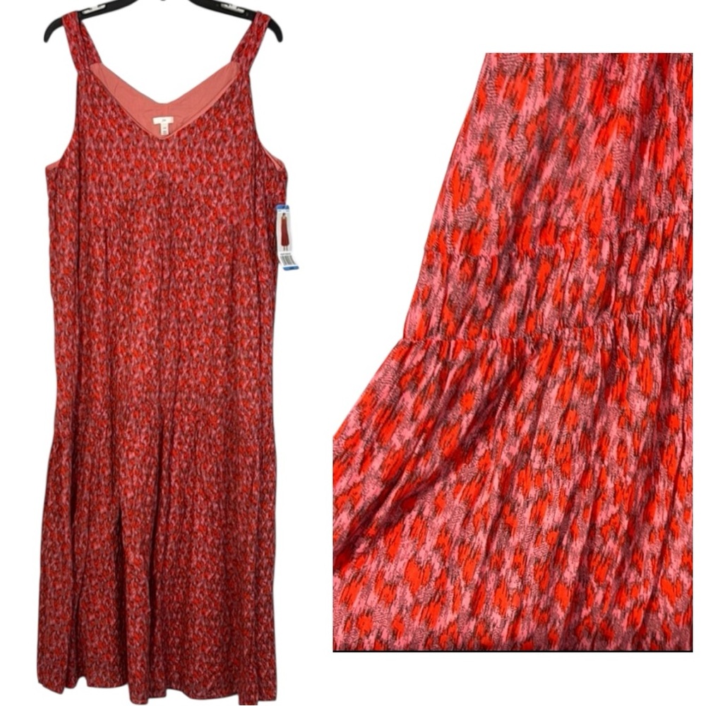 Joie Red Dress Red/Pink Sundress Pleated 100% Cotton in Size L  NWT‎